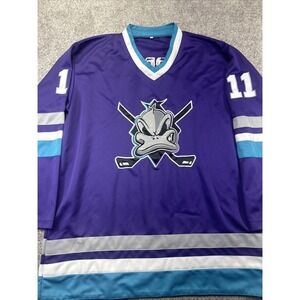 Mighty Ducks Hockey Jersey Purple White Teal Number 11 Morrow NHL